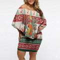 Aussie Sun Parakeet Christmas Off Shoulder Short Dress Festive Knitted Pattern Inspired