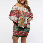Aussie Sun Parakeet Christmas Off Shoulder Short Dress Festive Knitted Pattern Inspired