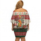 Aussie Sun Parakeet Christmas Off Shoulder Short Dress Festive Knitted Pattern Inspired