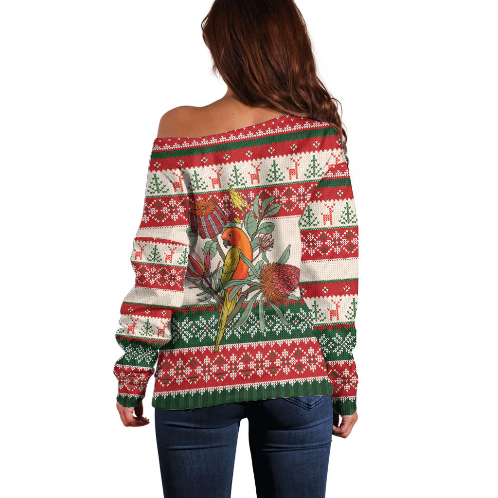 Aussie Sun Parakeet Christmas Off Shoulder Sweater Festive Knitted Pattern Inspired