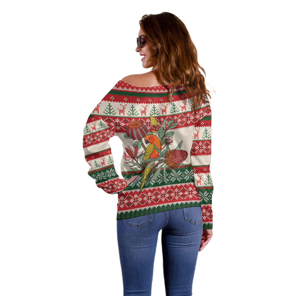 Aussie Sun Parakeet Christmas Off Shoulder Sweater Festive Knitted Pattern Inspired