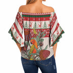 Aussie Sun Parakeet Christmas Off Shoulder Wrap Waist Top Festive Knitted Pattern Inspired