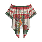 Aussie Sun Parakeet Christmas Off Shoulder Wrap Waist Top Festive Knitted Pattern Inspired