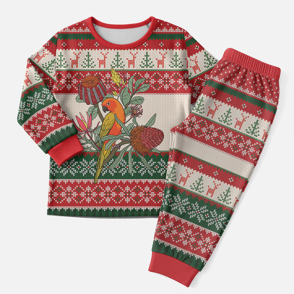 Aussie Sun Parakeet Christmas Pajama Set Festive Knitted Pattern Inspired