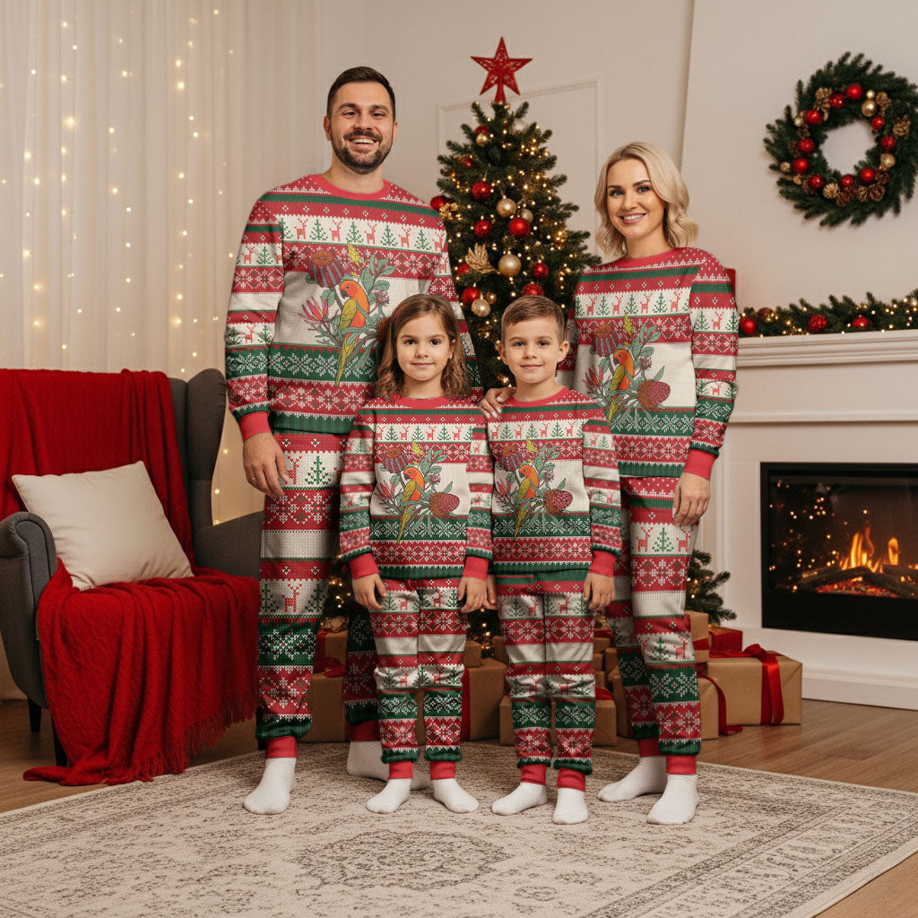 Aussie Sun Parakeet Christmas Pajama Set Festive Knitted Pattern Inspired