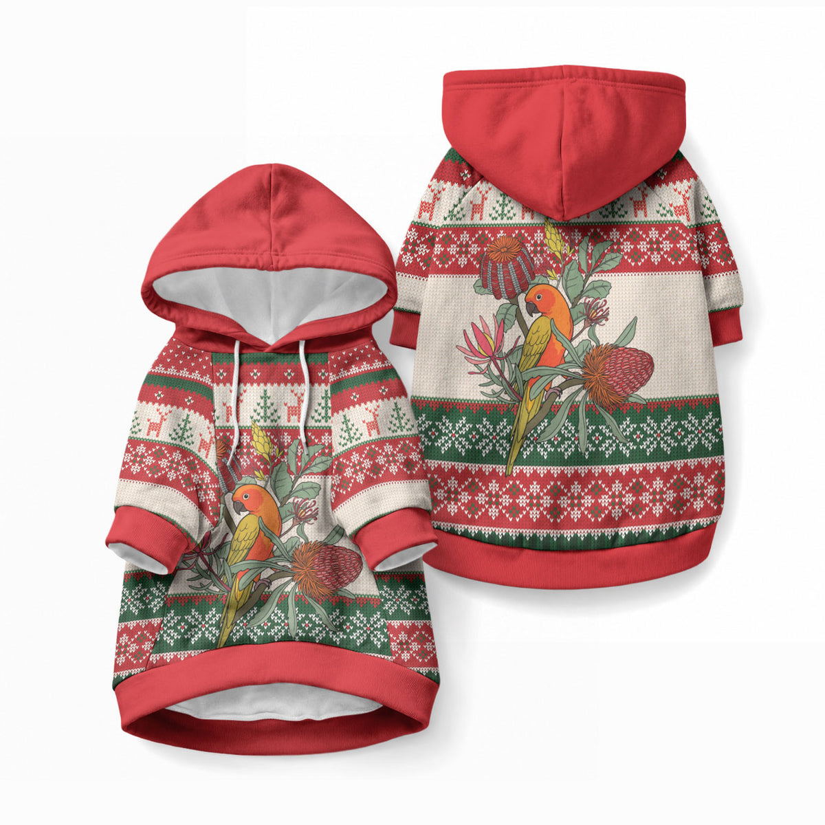 Aussie Sun Parakeet Christmas Pet Hoodie Festive Knitted Pattern Inspired