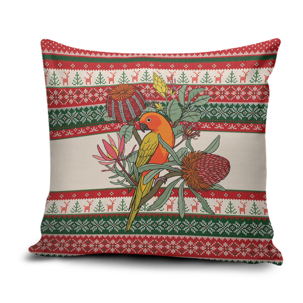 Aussie Sun Parakeet Christmas Pillow Cover Festive Knitted Pattern Inspired