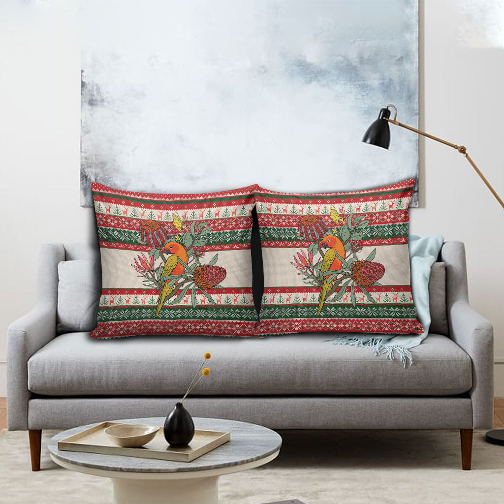 Aussie Sun Parakeet Christmas Pillow Cover Festive Knitted Pattern Inspired