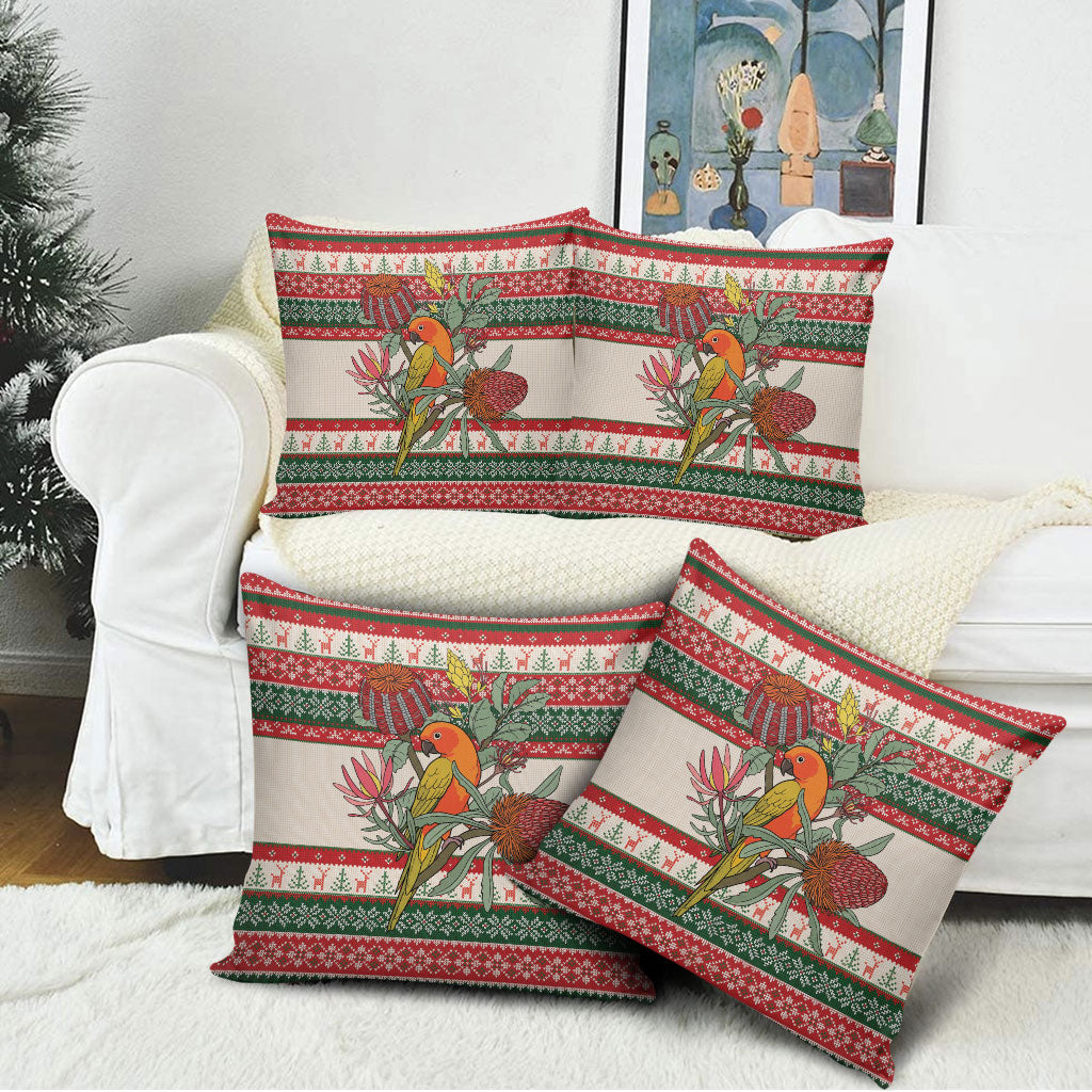 Aussie Sun Parakeet Christmas Pillow Cover Festive Knitted Pattern Inspired
