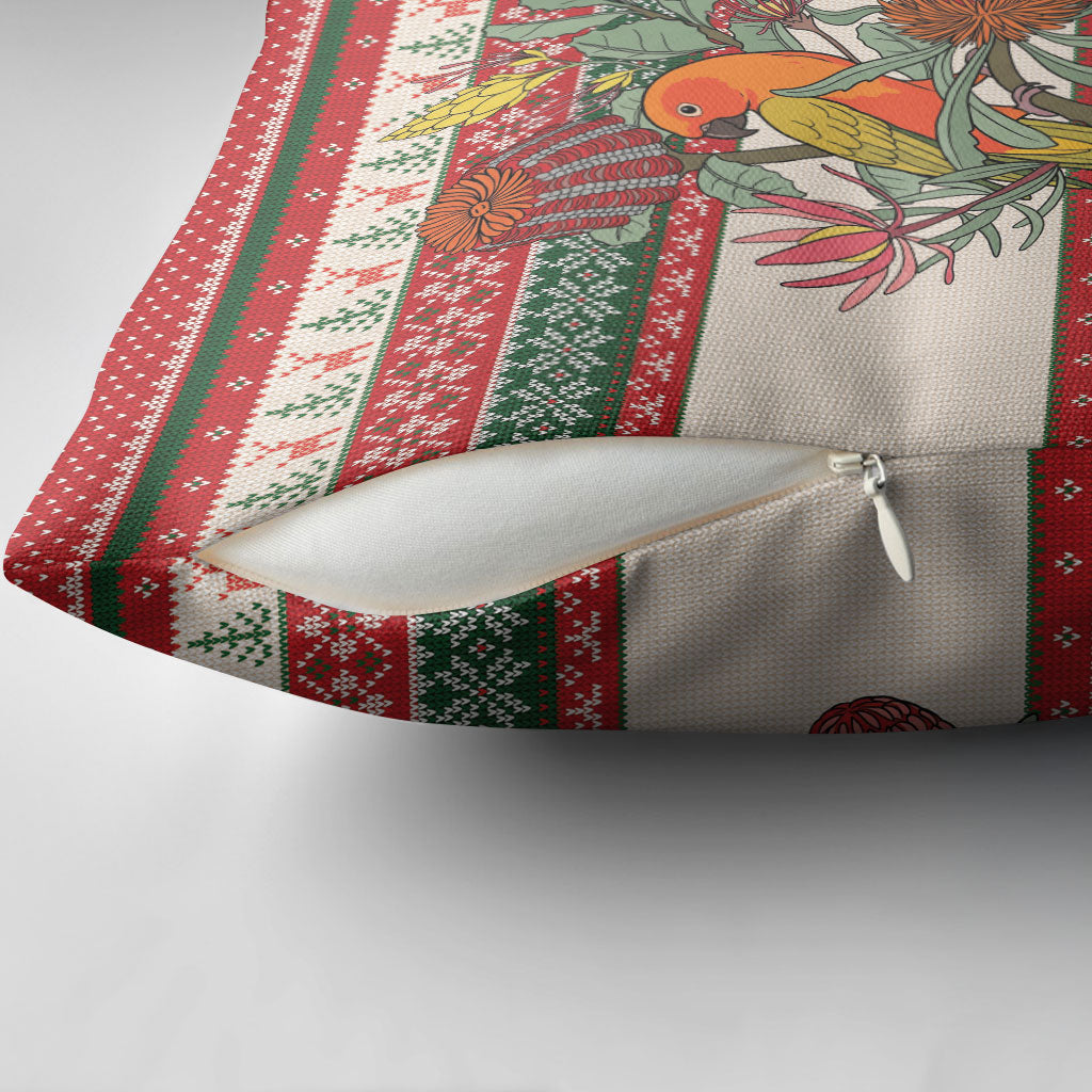 Aussie Sun Parakeet Christmas Pillow Cover Festive Knitted Pattern Inspired