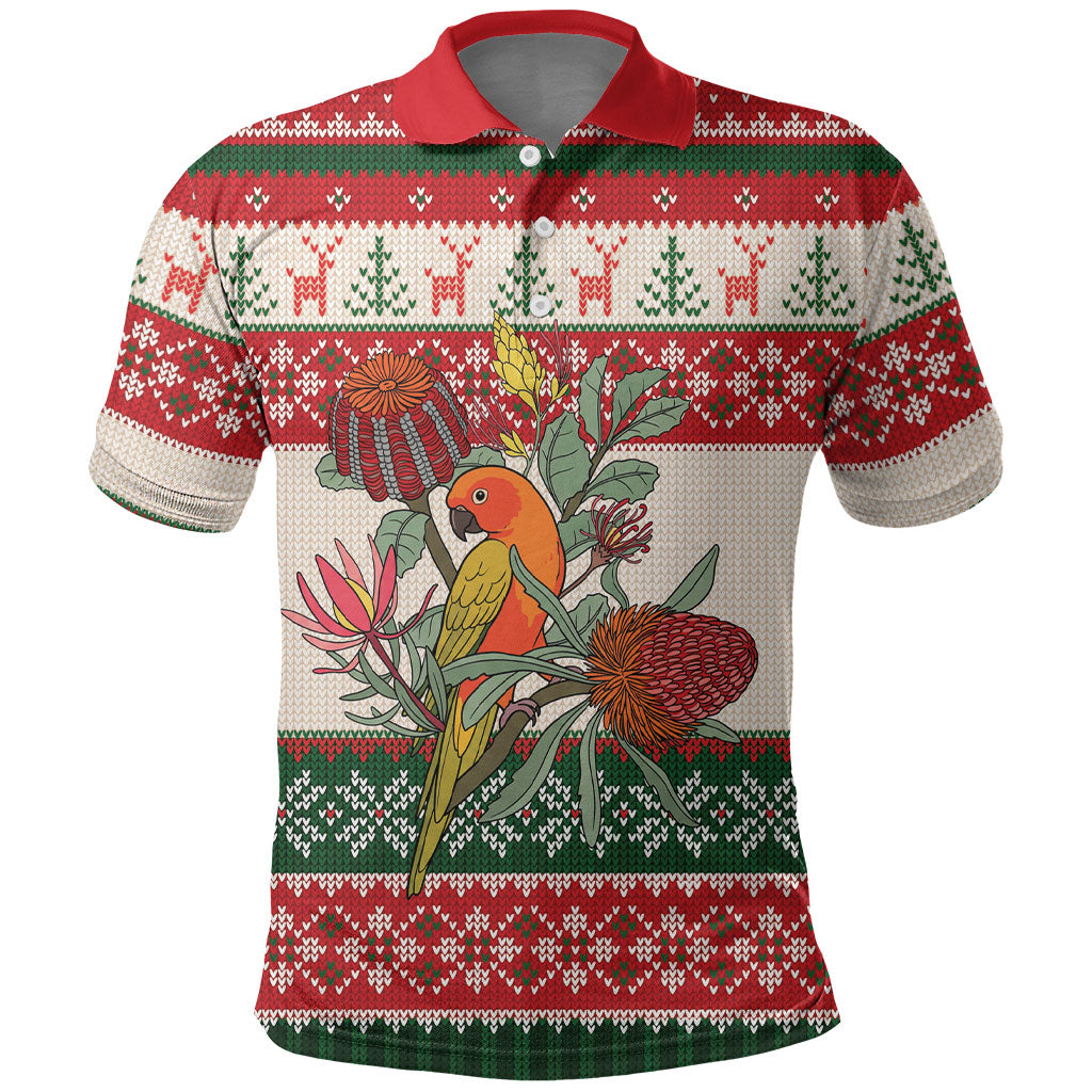 Aussie Sun Parakeet Christmas Polo Shirt Festive Knitted Pattern Inspired