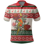 Aussie Sun Parakeet Christmas Polo Shirt Festive Knitted Pattern Inspired