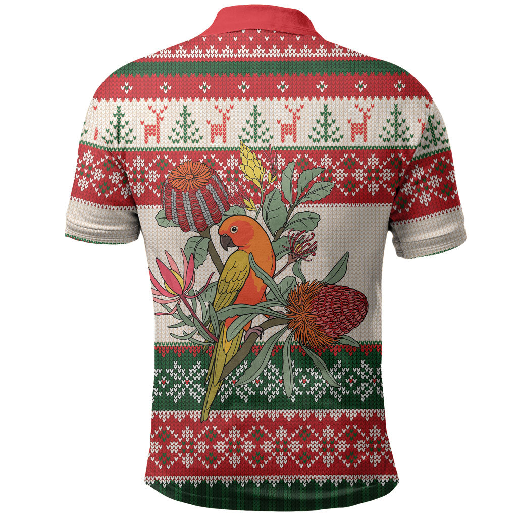 Aussie Sun Parakeet Christmas Polo Shirt Festive Knitted Pattern Inspired