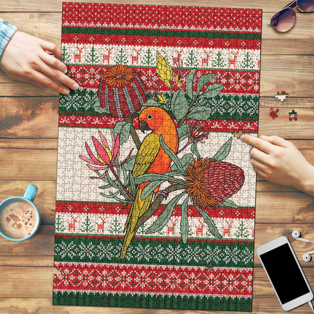 Aussie Sun Parakeet Christmas Puzzle Festive Knitted Pattern Inspired