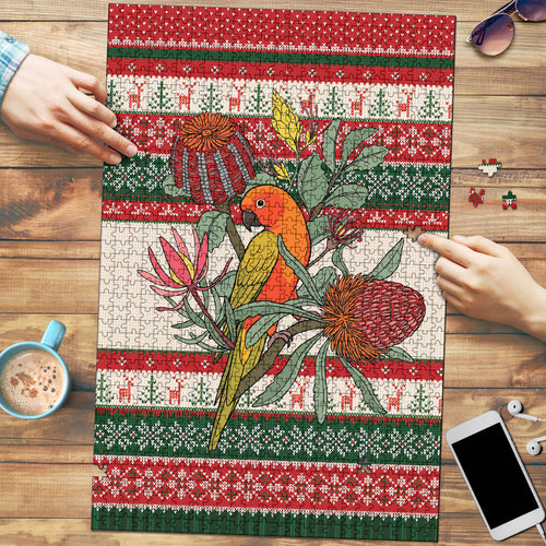 Aussie Sun Parakeet Christmas Puzzle Festive Knitted Pattern Inspired