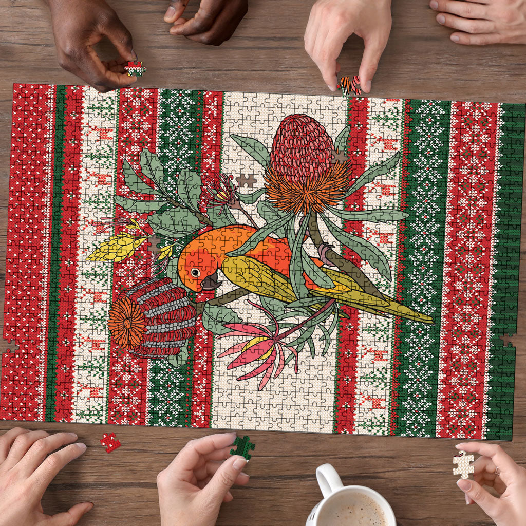 Aussie Sun Parakeet Christmas Puzzle Festive Knitted Pattern Inspired