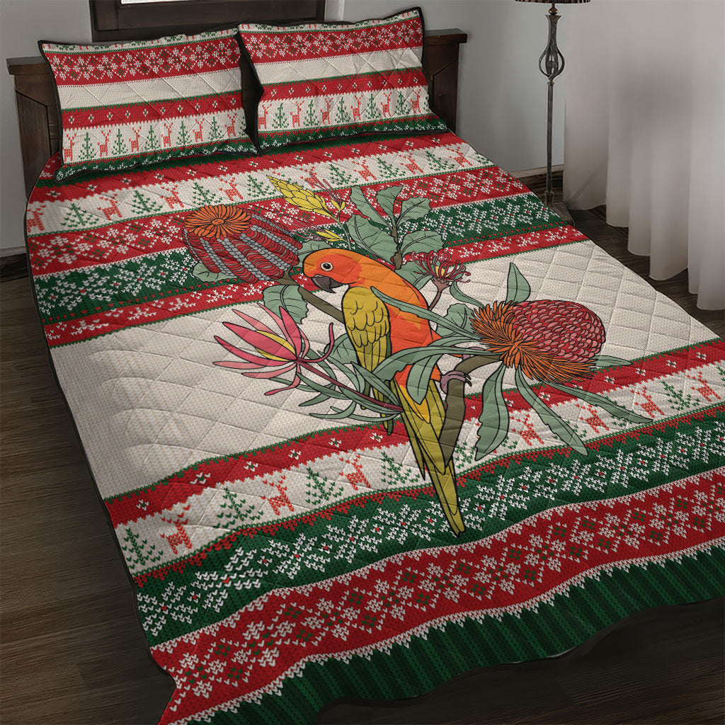 Aussie Sun Parakeet Christmas Quilt Bed Set Festive Knitted Pattern Inspired