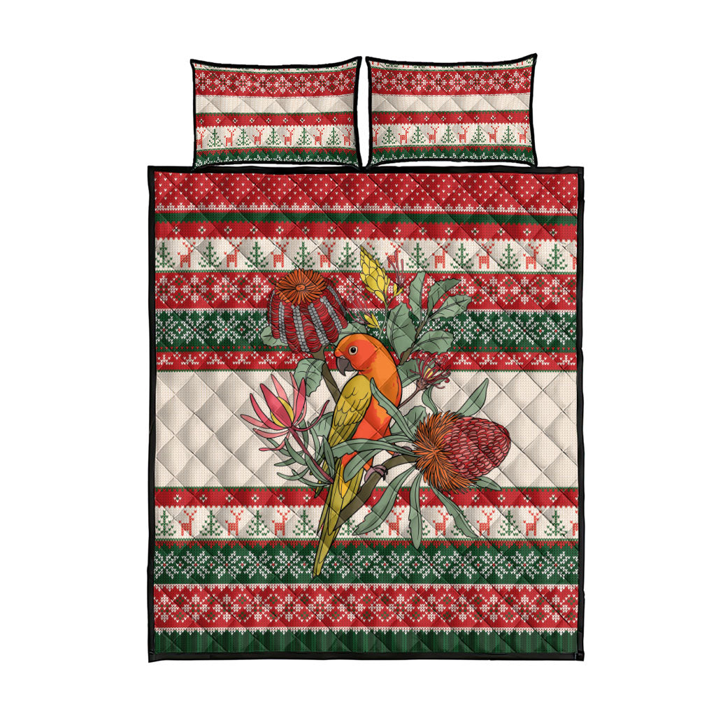 Aussie Sun Parakeet Christmas Quilt Bed Set Festive Knitted Pattern Inspired