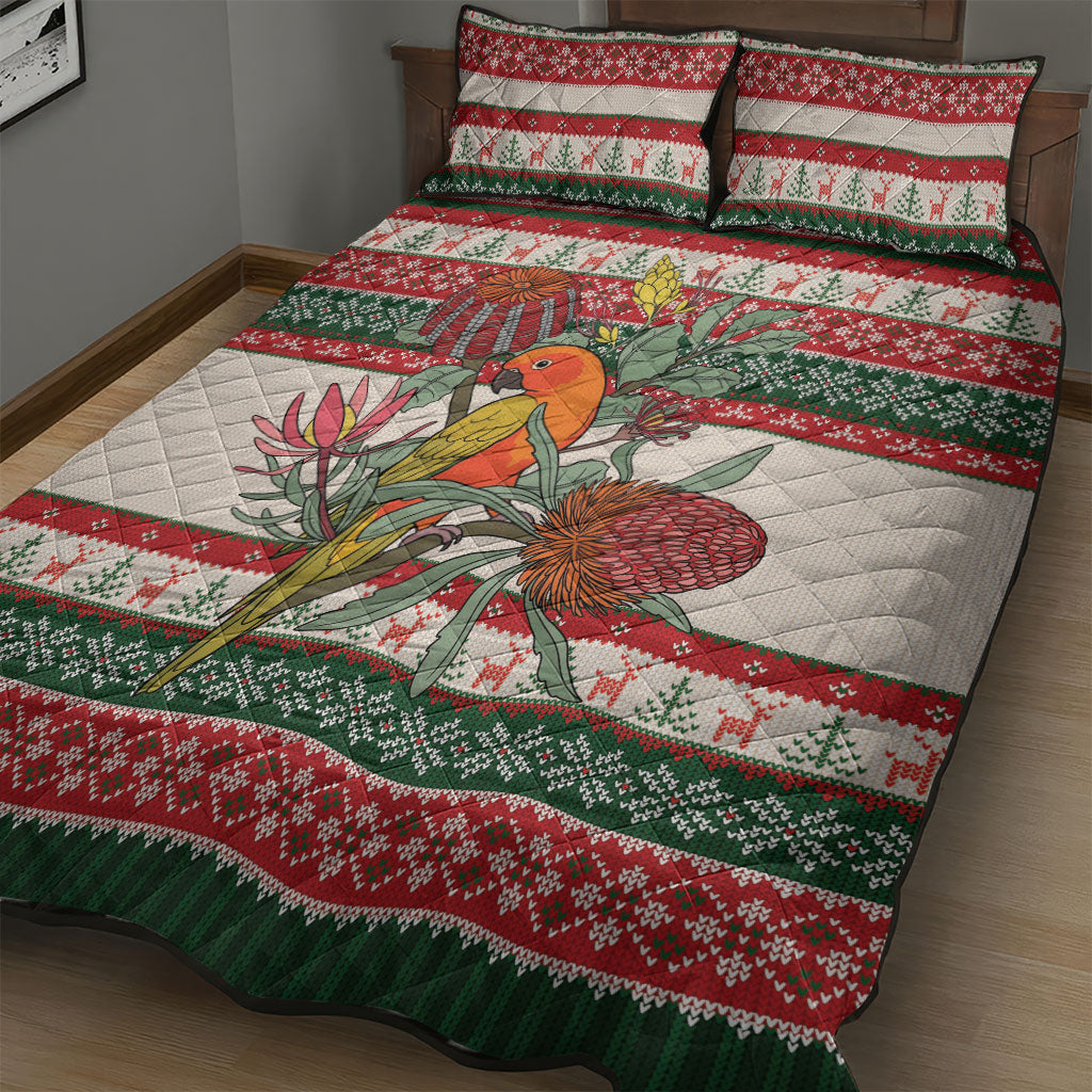 Aussie Sun Parakeet Christmas Quilt Bed Set Festive Knitted Pattern Inspired