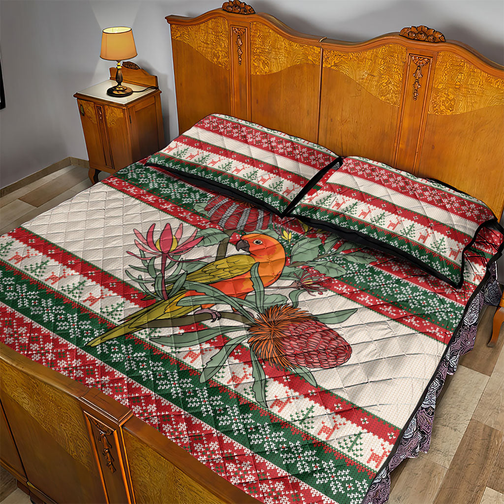 Aussie Sun Parakeet Christmas Quilt Bed Set Festive Knitted Pattern Inspired