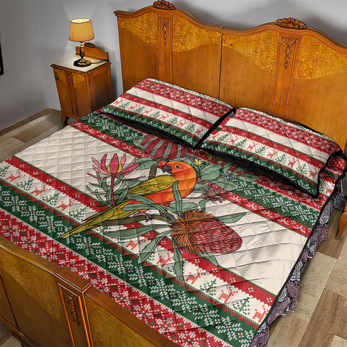Aussie Sun Parakeet Christmas Quilt Bed Set Festive Knitted Pattern Inspired