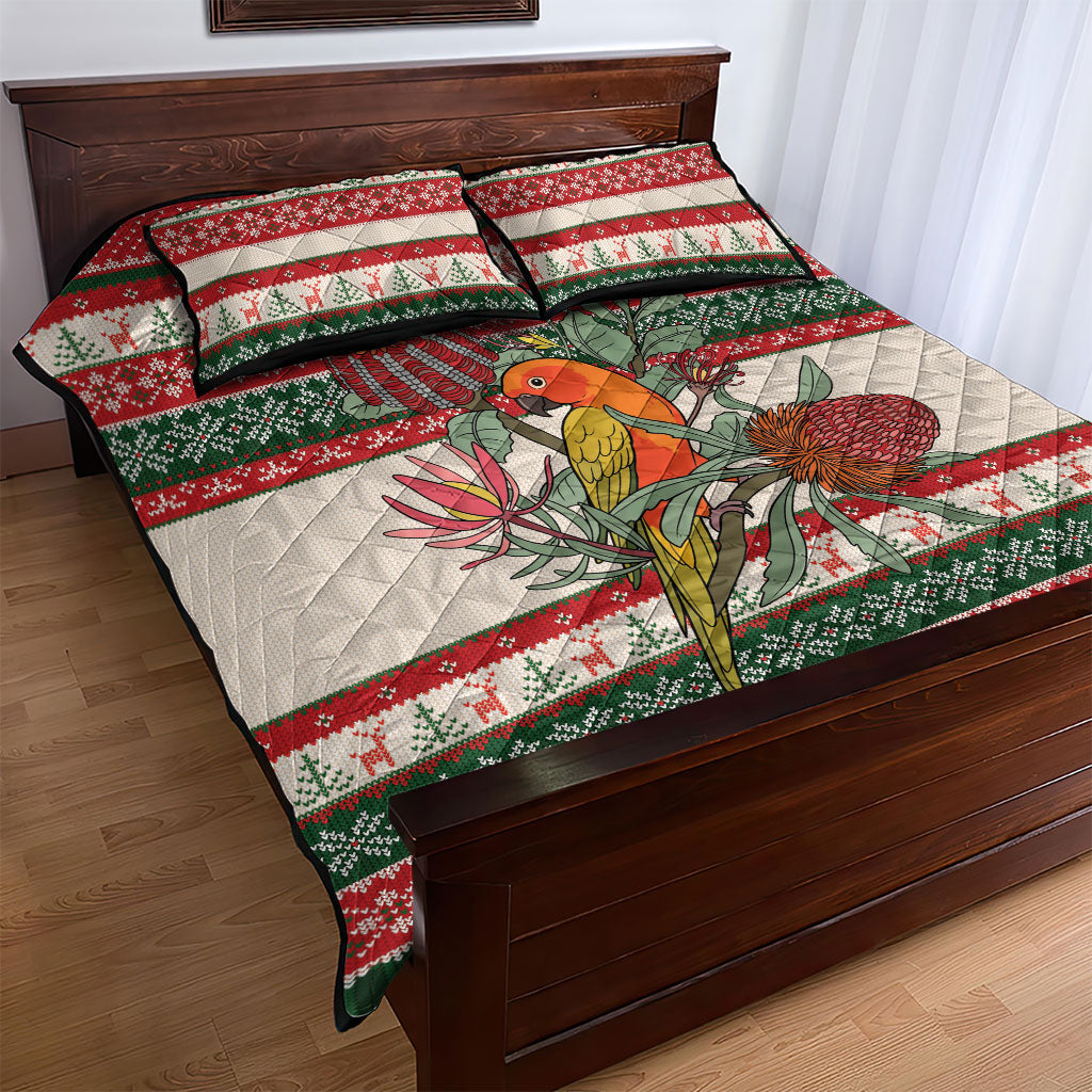 Aussie Sun Parakeet Christmas Quilt Bed Set Festive Knitted Pattern Inspired