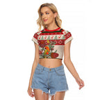 Aussie Sun Parakeet Christmas Raglan Cropped T Shirt Festive Knitted Pattern Inspired