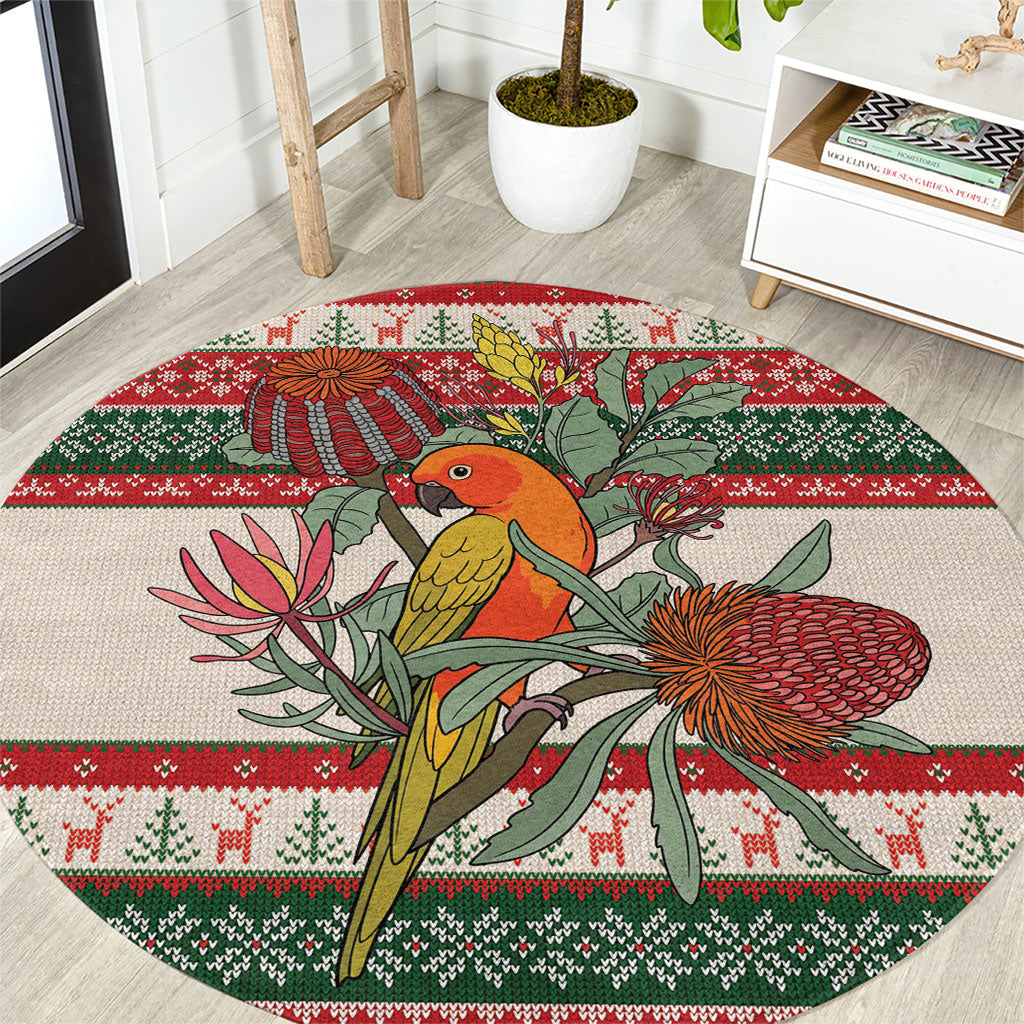 Aussie Sun Parakeet Christmas Round Carpet Festive Knitted Pattern Inspired
