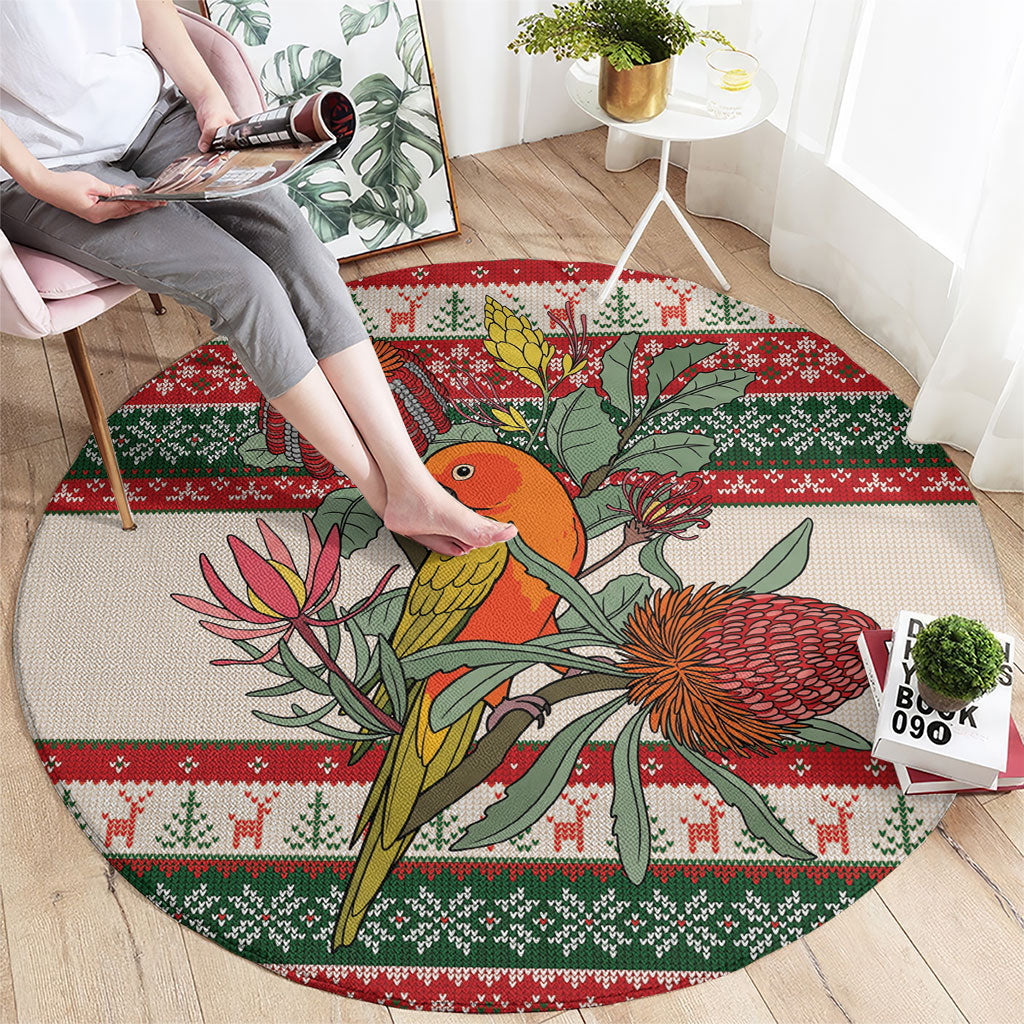 Aussie Sun Parakeet Christmas Round Carpet Festive Knitted Pattern Inspired