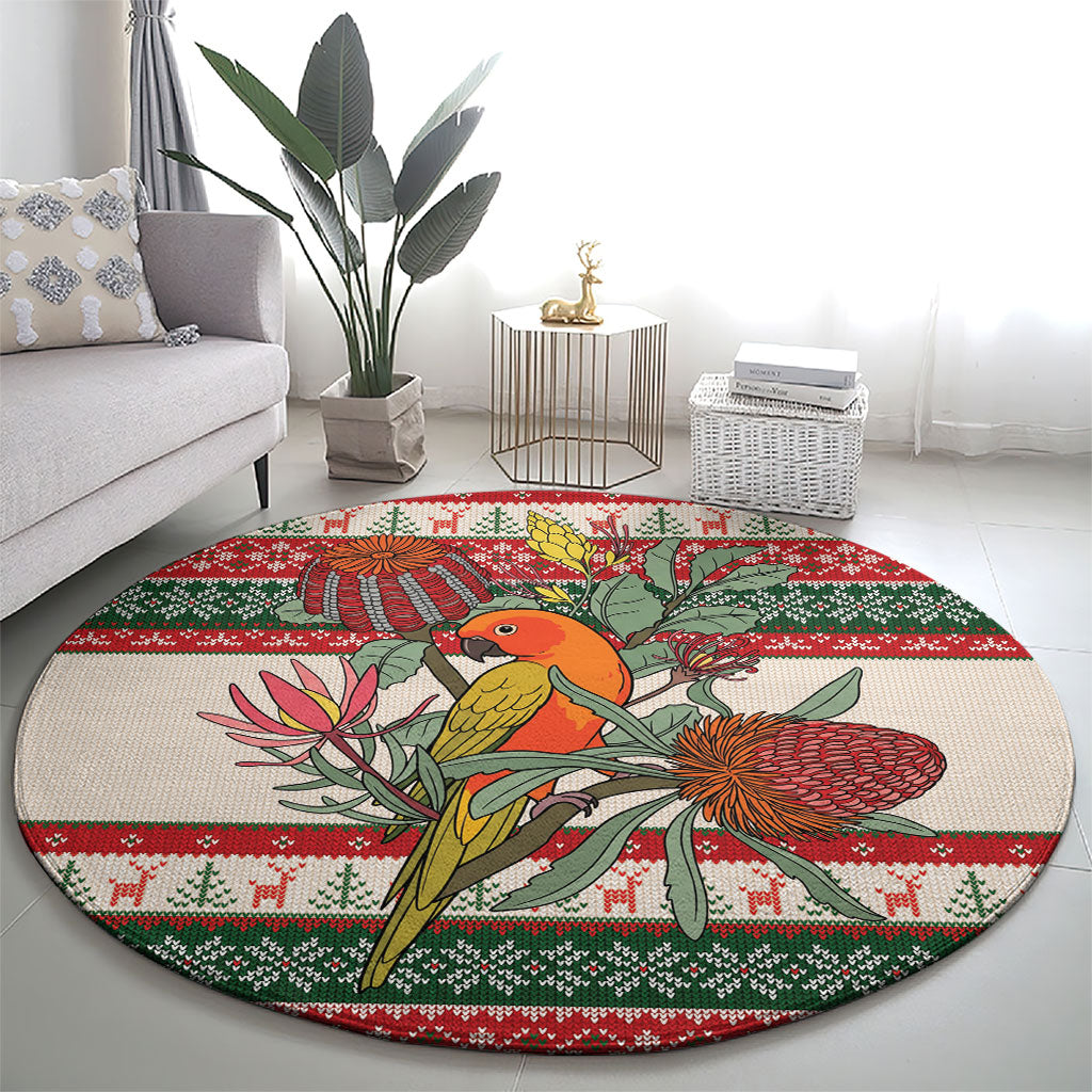 Aussie Sun Parakeet Christmas Round Carpet Festive Knitted Pattern Inspired