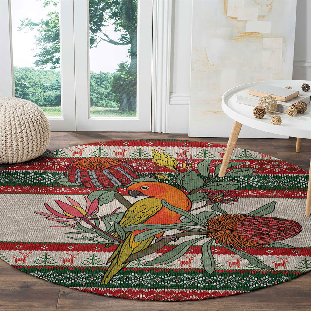 Aussie Sun Parakeet Christmas Round Carpet Festive Knitted Pattern Inspired