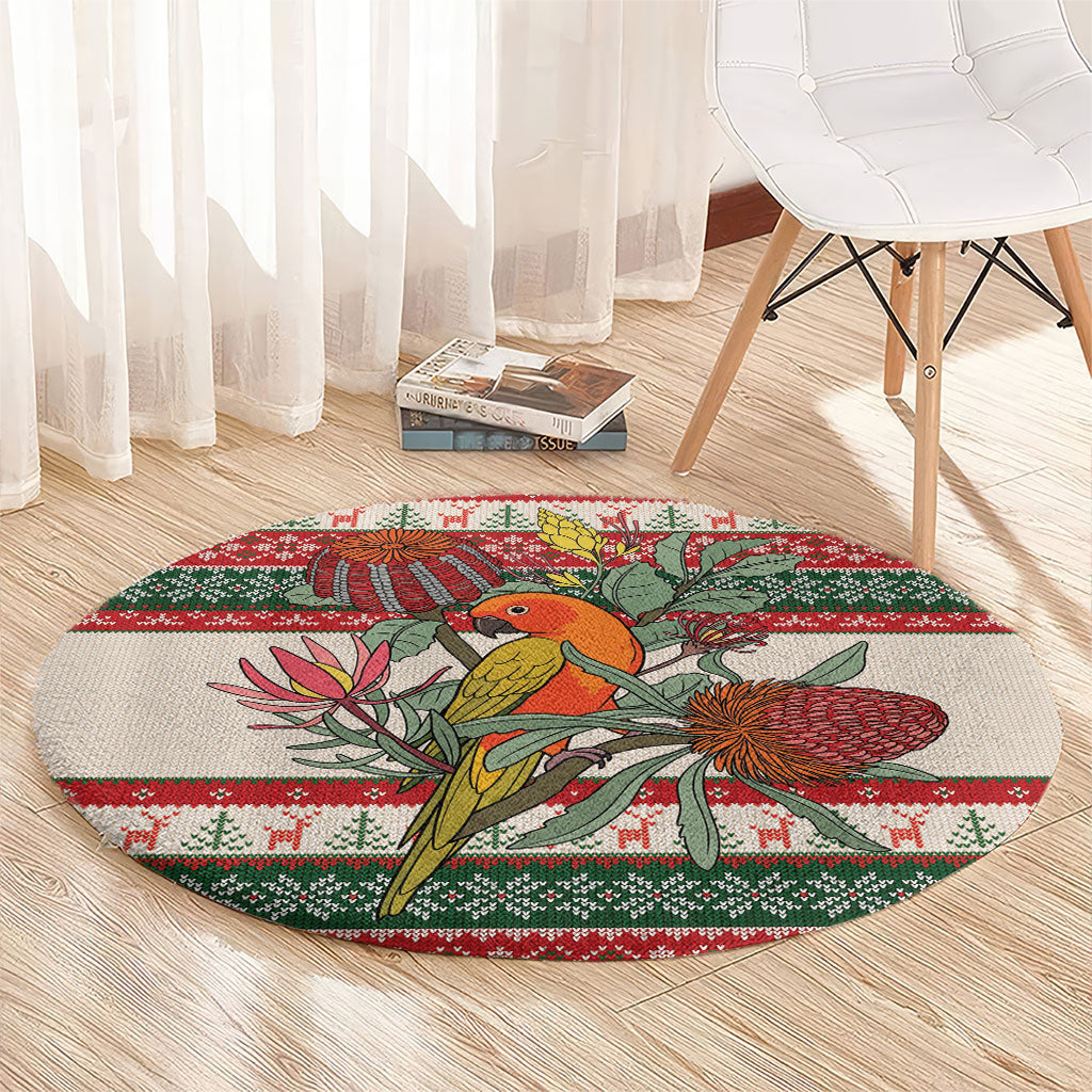 Aussie Sun Parakeet Christmas Round Carpet Festive Knitted Pattern Inspired
