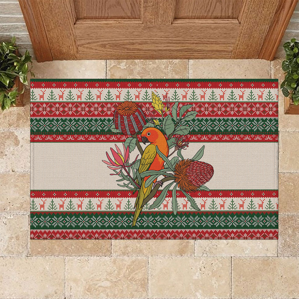 Aussie Sun Parakeet Christmas Rubber Doormat Festive Knitted Pattern Inspired