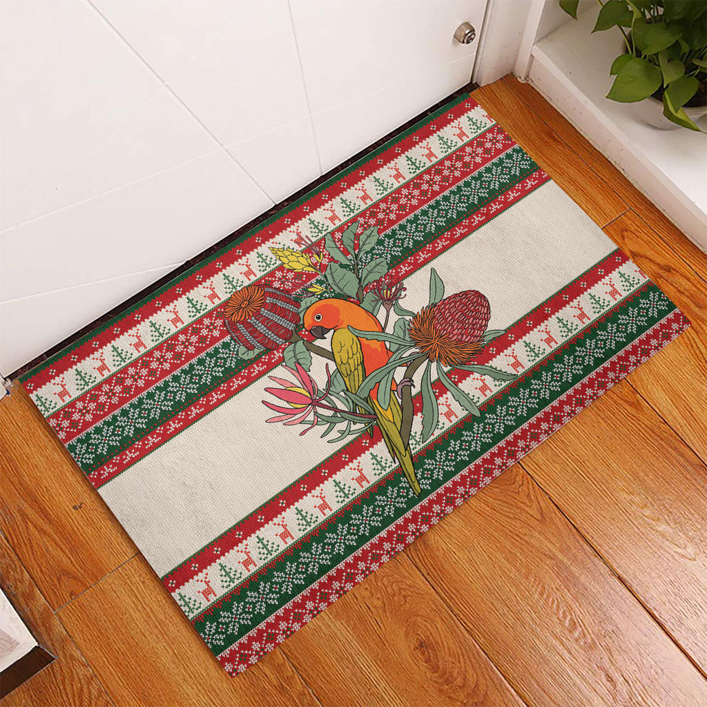 Aussie Sun Parakeet Christmas Rubber Doormat Festive Knitted Pattern Inspired