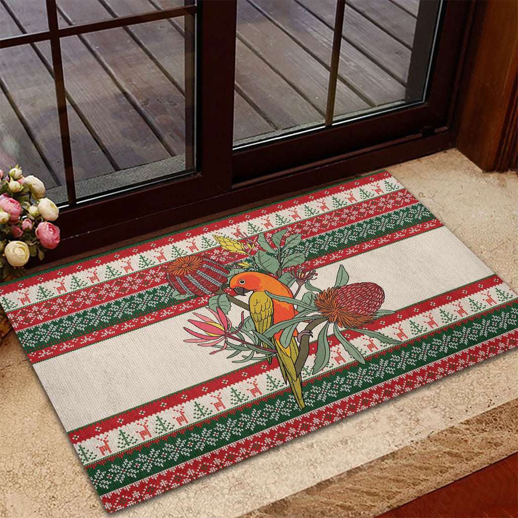 Aussie Sun Parakeet Christmas Rubber Doormat Festive Knitted Pattern Inspired