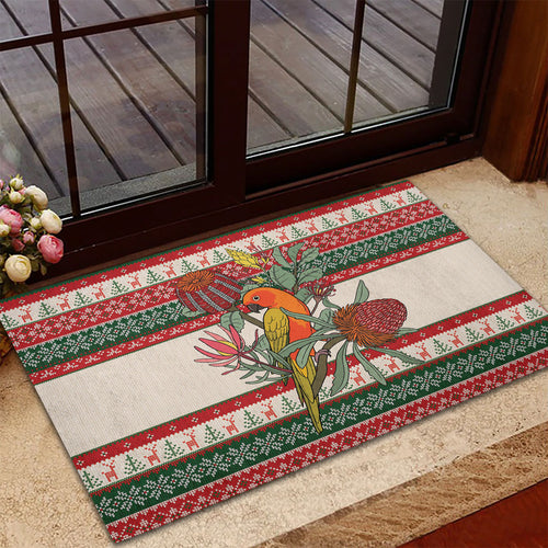 Aussie Sun Parakeet Christmas Rubber Doormat Festive Knitted Pattern Inspired