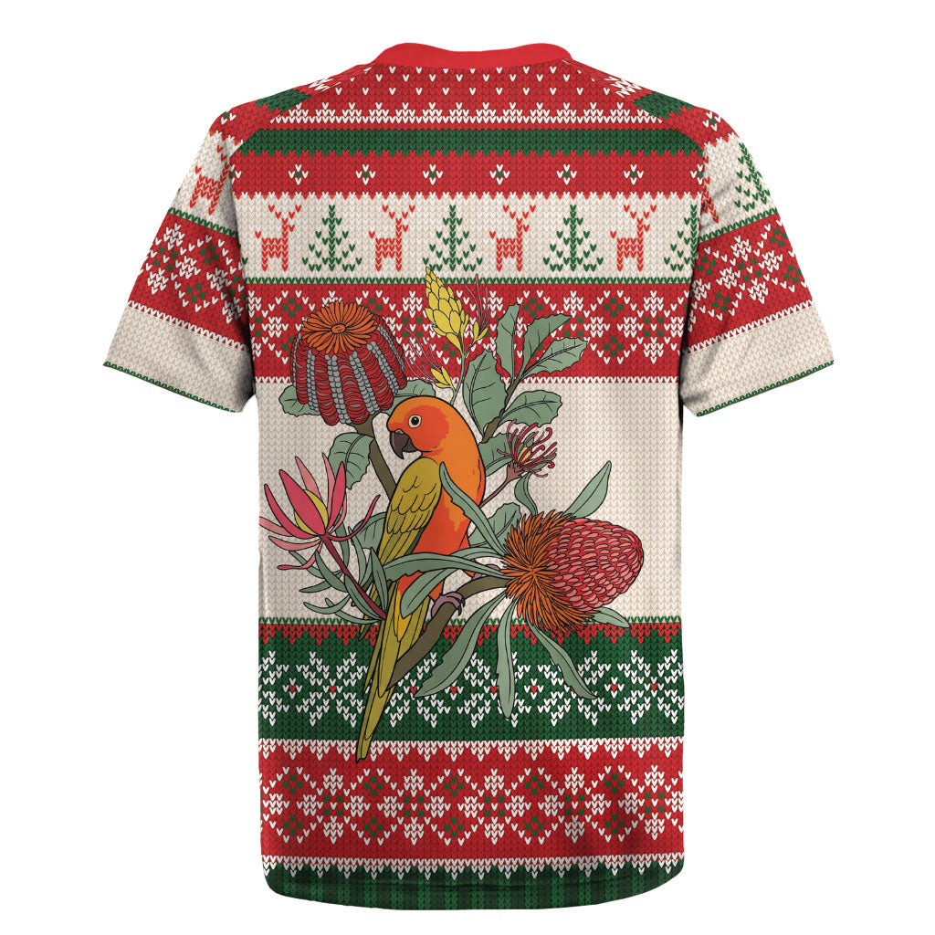 Aussie Sun Parakeet Christmas Rugby Jersey Festive Knitted Pattern Inspired