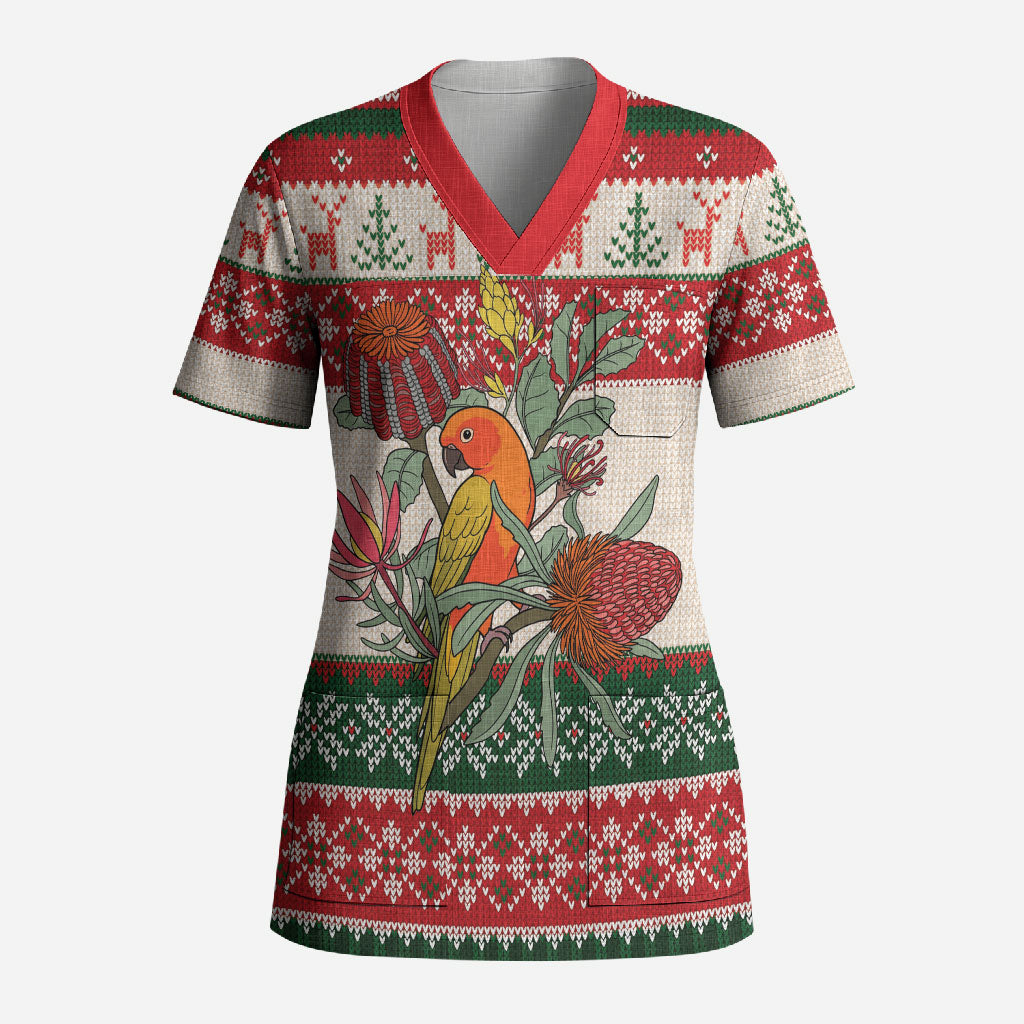 Aussie Sun Parakeet Christmas Scrub Top Festive Knitted Pattern Inspired