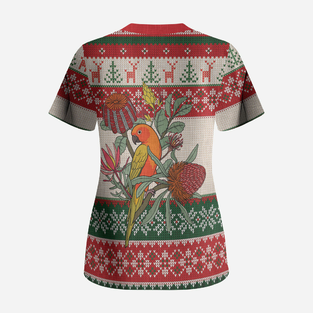 Aussie Sun Parakeet Christmas Scrub Top Festive Knitted Pattern Inspired