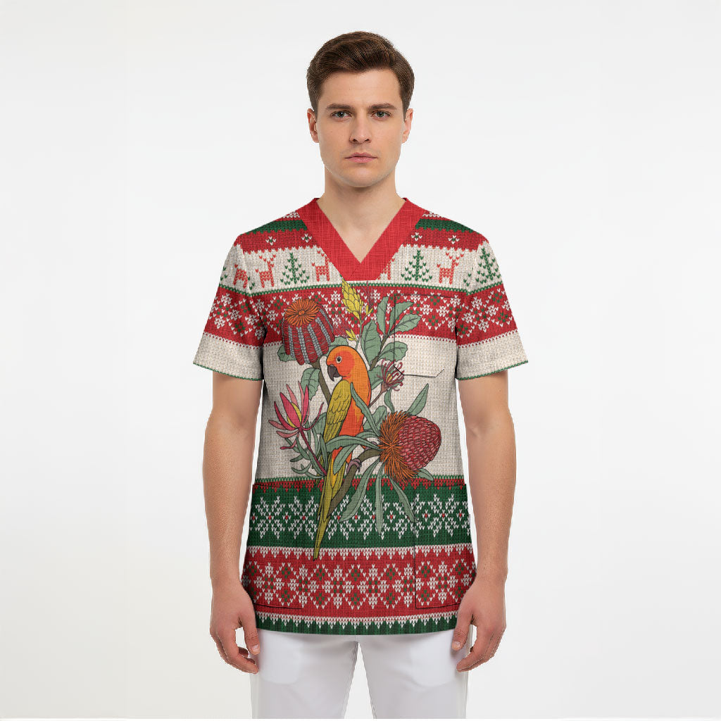 Aussie Sun Parakeet Christmas Scrub Top Festive Knitted Pattern Inspired