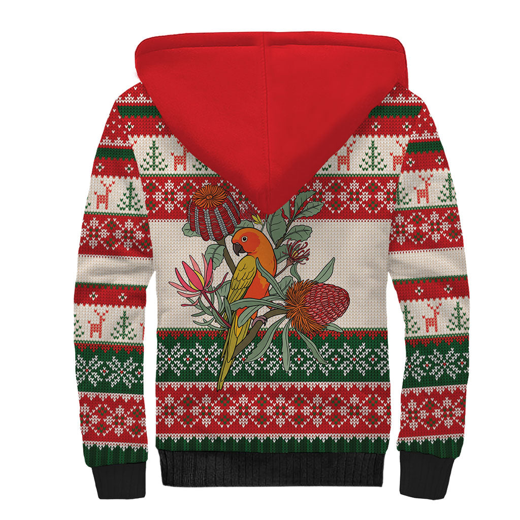 Aussie Sun Parakeet Christmas Sherpa Hoodie Festive Knitted Pattern Inspired