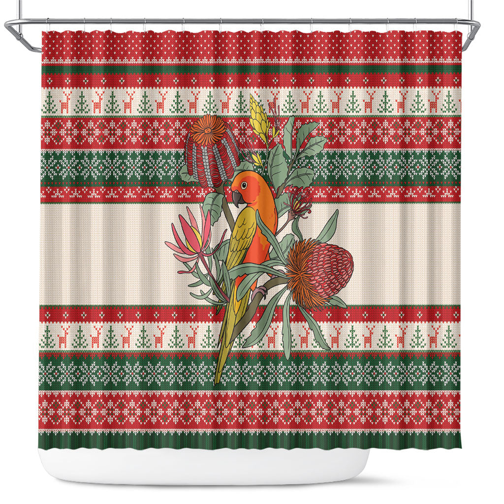 Aussie Sun Parakeet Christmas Shower Curtain Festive Knitted Pattern Inspired