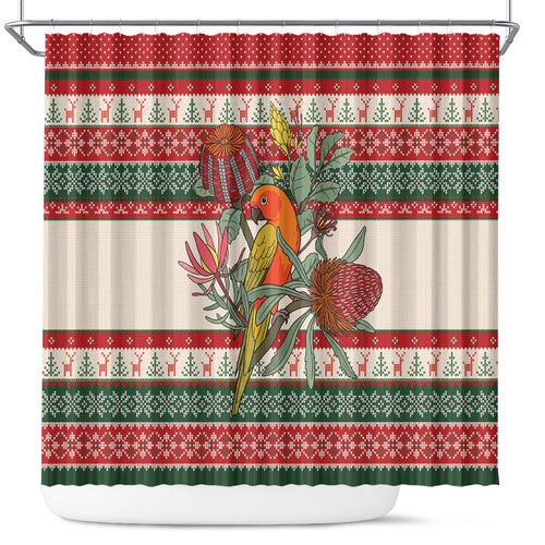 Aussie Sun Parakeet Christmas Shower Curtain Festive Knitted Pattern Inspired