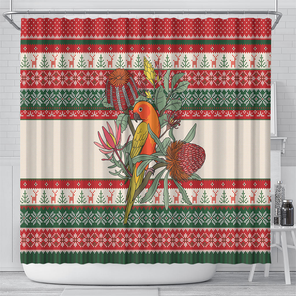 Aussie Sun Parakeet Christmas Shower Curtain Festive Knitted Pattern Inspired
