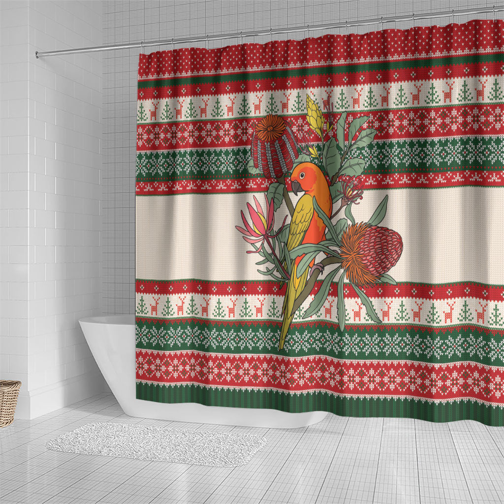 Aussie Sun Parakeet Christmas Shower Curtain Festive Knitted Pattern Inspired