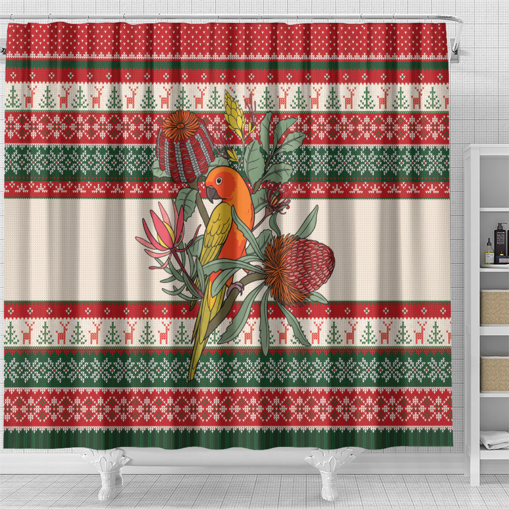 Aussie Sun Parakeet Christmas Shower Curtain Festive Knitted Pattern Inspired