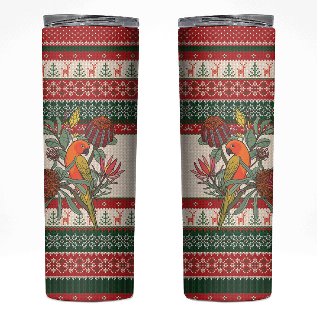 Aussie Sun Parakeet Christmas Skinny Tumbler Festive Knitted Pattern Inspired