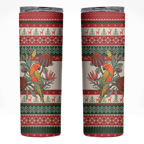 Aussie Sun Parakeet Christmas Skinny Tumbler Festive Knitted Pattern Inspired