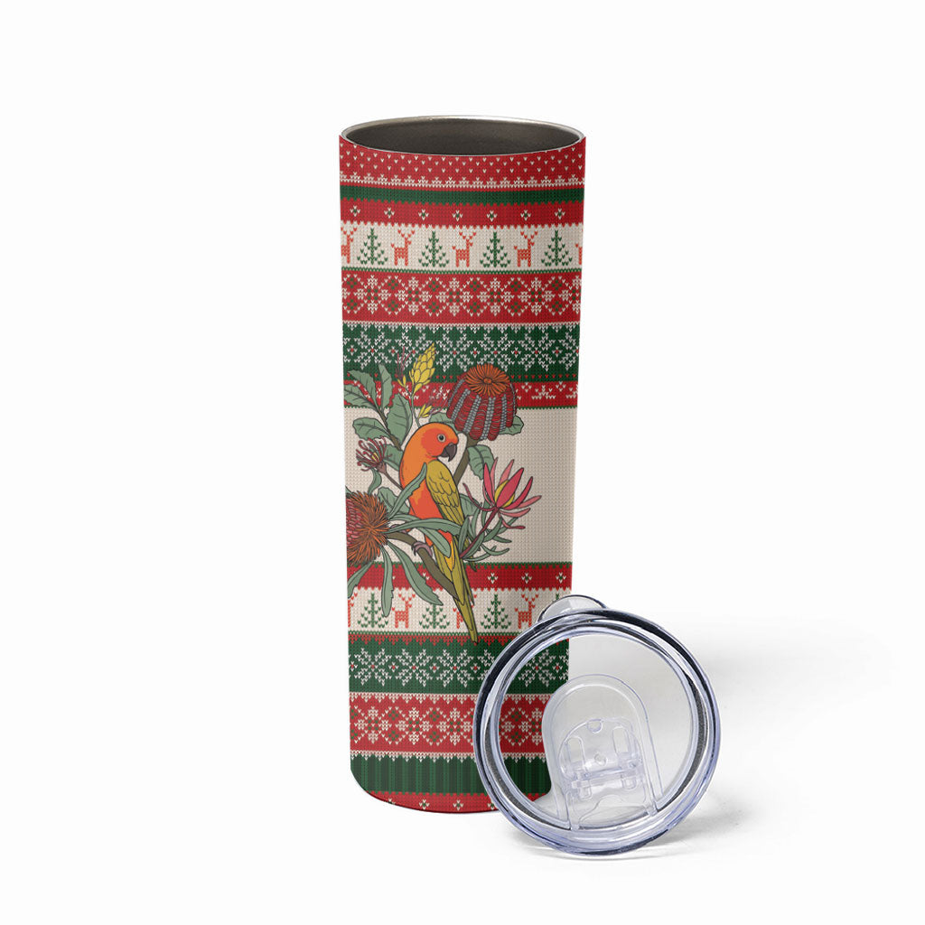 Aussie Sun Parakeet Christmas Skinny Tumbler Festive Knitted Pattern Inspired