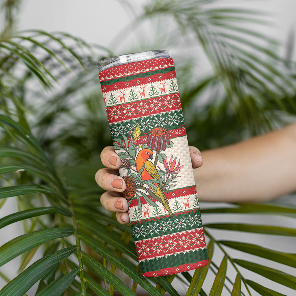 Aussie Sun Parakeet Christmas Skinny Tumbler Festive Knitted Pattern Inspired